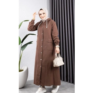 Kadın Düğmeli Kapüşonlu Cep Püsküllü Kot Kap