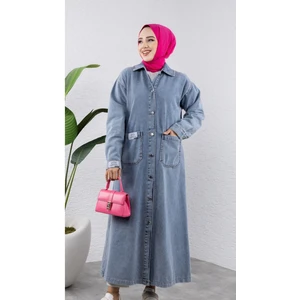 Kadın Düğmeli Uzun Kot Kap