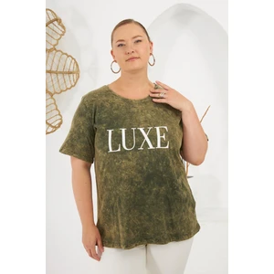 Büyük Beden Parça Boya Tişört Haki