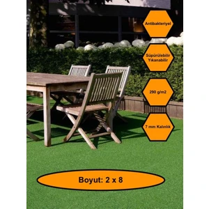 2x8 Metre Yapay Çim Halı, Lastik Taban, Yeşil Suni Halı, 7 mm Kalınlığında