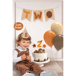 Hey Parti Minimal Boho Temalı 2 Yaş Doğum Günü Parti Seti (Banner, 7'li Balon, Pasta Süsü)