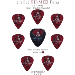Arpeggio Arte 7’li Kırmızı Gitar ve Ukulele Pena Seti + Pena Taşıma Kutusu | Selüloid Pena (0,71MM)