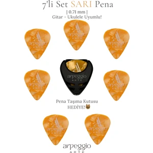 Arpeggio Arte 7’li Sarı Gitar ve Ukulele Pena Seti + Pena Taşıma Kutusu Hediye | Selüloid Pena (0,71MM)