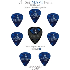 Arpeggio Arte 7’li Mavi Gitar ve Ukulele Pena Seti + Pena Taşıma Kutusu Hediye | Selüloid Pena (0,71MM)