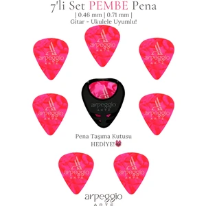 Arpeggio Arte 7’li Pembe Gitar ve Ukulele Pena Seti + Pena Taşıma Kutusu Hediye | Selüloid Pena (0,71MM)