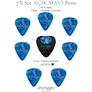Arpeggio Arte 7’li Açık Mavi Gitar ve Ukulele Pena Seti + Pena Taşıma Kutusu Hediye | Selüloid Pena (0,71MM)