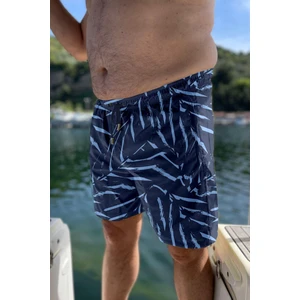 Büyük Beden Su Itici Özellikli Dijital Baskılı Erkek Plaj Deniz Şort Mayo - 273-LACIVERT