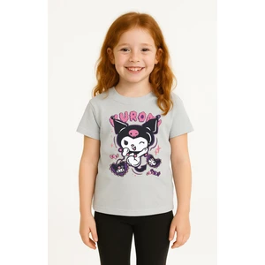 Kuromi Karakter Baskılı Kız Çocuk Tişört Moda Renkli Pamuklu Yazlık Günlük Tshirt Basic Kısa Kollu