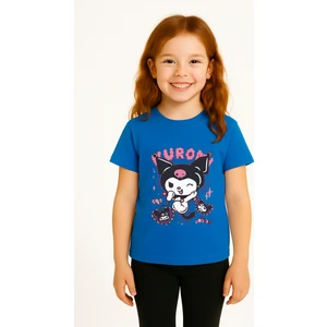 Kuromi Karakter Baskılı Kız Çocuk Tişört Moda Renkli Pamuklu Yazlık Günlük Tshirt Basic Kısa Kollu