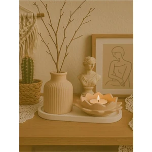 Dekoratif 3'lü Set - Tabak, Vazo ve Lotus Mumluk