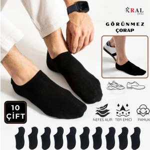 Erkek - Kadın Düz Desen (10 Çift) Snikers Pamuklu Terletmez Çorap