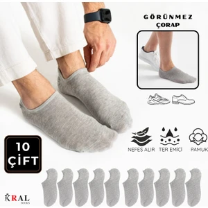 Erkek - Kadın Düz Desen (10 Çift) Snikers Pamuklu Terletmez Çorap