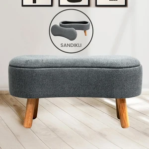 Scala Sandıklı Bohem Ahşap Ayaklı Puf/Bench, Gri