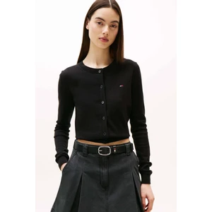 Kadın Bisiklet Yaka Düğmeli Pamuklu Hırka - Siyah