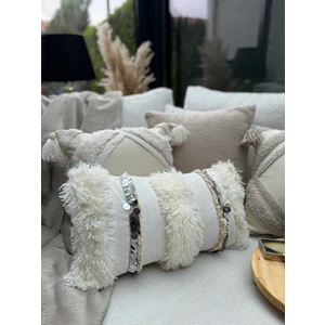 Keten Kırlent Kılıfı Püsküllü Kırlent Pullu Kırlent Kılıfı Bohem Kırlent