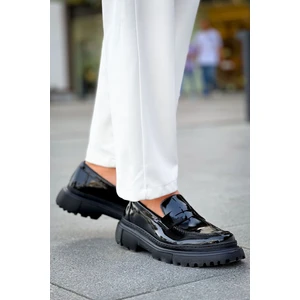 J2417 Ortopedik Taban Günlük Rugan Erkek Klasik Makosen Loafer Ayakkabı Rst Siyah