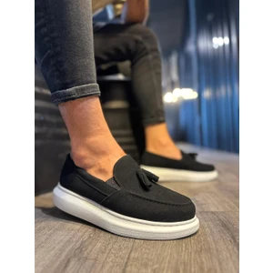 J818 Bağcıksız Ortopedik Taban Erkek Günlük Corcik Püsküllü Süet Klasik Ayakkabı Bt Siyah
