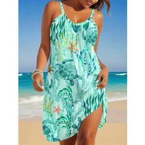 Kadın Askılı Yuvarlak Yaka Kaplumbağa Desenli Süprem Elbise