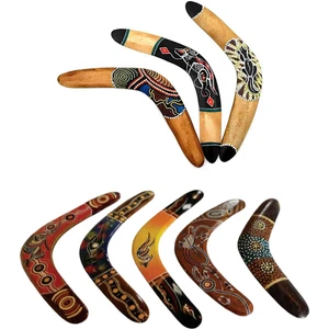 El Yapımı Ahşap Aborjin Desenli Bumerang Doğal Dekoratif Frizbi Eğlenceli Hobi Spor Atış Oyuncağı
