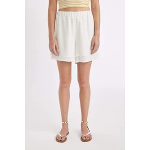 Regular Fit Normal Bel Kısa Paça Keten Karışımlı Beyaz Şort