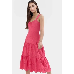 Yazlık Brode Dokuma Midi Elbise Skater Kalıp Kolsuz Günlük Rahat ve Şık Mükemmel Uyum