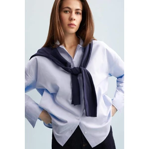 Oversize Geniş Kalıp Basic Düz Oxford Uzun Kollu Gömlek C4597AX24AU