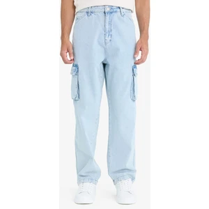 %100 Pamuk Baggy Fit Geniş Kalıp Normal Bel Geniş Paça Kargo Cepli Jean Pantolon