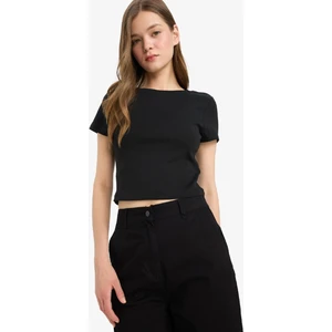 Coool Fitted Bisiklet Yaka Ribana Basic Düz Kısa Kollu Tişört T9631AZ24AU