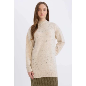 Relax Fit Yarım Balıkçı Yaka Nopeli Kumaş Triko Kazak Tunik D7487AX24WN