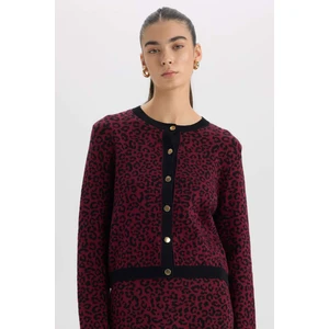 Regular Fit Bisiklet Yaka Leopar Desenli Düğmeli Triko Hırka D8510AX24WN