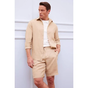 %100 Keten Regular Fit Polo Yaka Yazlık Uzun Kollu Gömlek D9925AX25SP