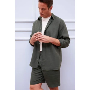 %100 Keten Regular Fit Polo Yaka Yazlık Uzun Kollu Gömlek D9925AX25SP