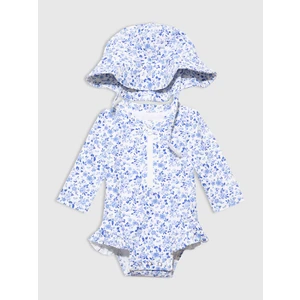 Bebek Çiçek Desenli Desenli Şapkalı Mayo Seti