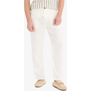 %100 Keten Relax Fit Rahat Kesim Düz Paça Yazlık Beyaz Pantolon C1117AX25SP
