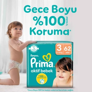 Bebek Bezi Aktif Bebek 3 Beden 62 Adet Fırsat Paketi