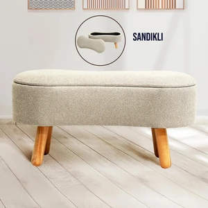 Scala Sandıklı Bohem Ahşap Ayaklı Puf/Bench, Sütlü Kahve