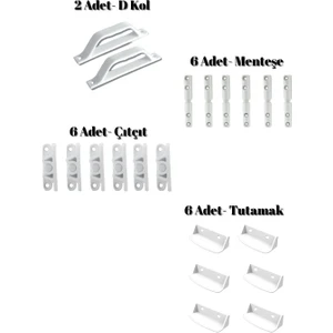 Sineklik Montaj Seti - Beyaz(6 Çıtçıt, 2 D Kol, 6 Menteşe, 6 Tutamak)