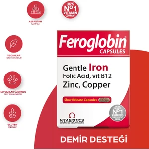 Demir(Gentle Iron),Vitamin B12,Folik Asit,Çinko,Bakır İçeren Takviye Edici Gıda 30 Kapsül 5021265251063