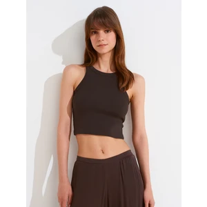 21104 Fitilli Crop Top-Koyu Kahve