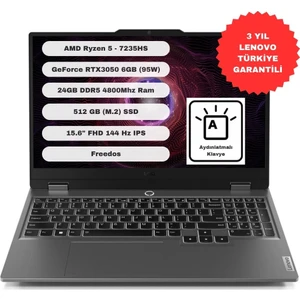 LOQ Ryzen 5 7235HS 24GB 512GB SSD 15.6" FHD 144Hz RTX 3050 6GB GDDR6 FreeDOS 83JC00DXTR