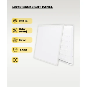 AC Aydınlatma 24W 30X30 Backlight LED Panel Armatür Beyaz Işık - 2 Adet