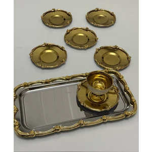 Gold Renk Gül Çerçeveli Model Bardak Altlığı Çay Tabağı Modern Görünüm