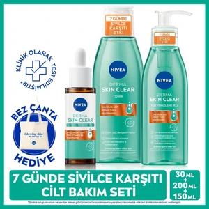 Derma Skin Clear Karşıtı Cilt Bakım Seti, Serum 30ml, Yüz Temizleme Jeli 150ml, Tonik 200ml