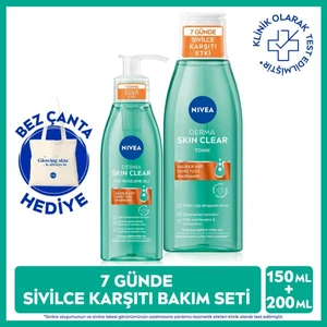 Nıvea Derma Skin Clear Yüz Temizleme Jeli 150Ml Ve Tonik 200Ml ,Bez Çanta Hediye