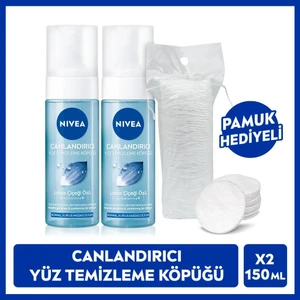 NIVEA Canlandırıcı Yüz Temizleme Köpüğü 150ml, Lotus Çiçeği, Cildi Temizlerken Kurutmaz, Normal Ciltler, Yüz Bakım, X2 Adet

