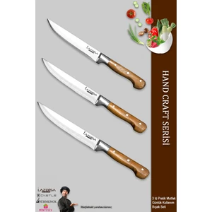 LAZBİSA Hand Craft Mutfak Bıçak Seti Et Ekmek Sebze Meyve Bıçağı 3 Lü Set Günlük Kullanım ( Mtf-003 )