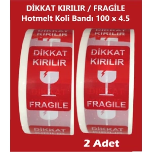 " Dikkat Kırılır / Fragile" Yazılı Koli Bandı 4,5cm x 100M Kolay Bırakmaz Hotmelt Bant (2 Adet)