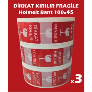 " Dikkat Kırılır / Fragile" Yazılı Koli Bandı 4,5 Cm x 100 Metre Kolay Bırakmaz Hotmelt Bant ( 3 Adet )
