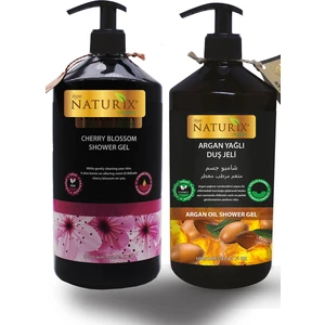 Organik Argan Yağlı Duş Jeli 1000 ml + Japon Kirazı Duş Jeli 1000 ml 2'li Aile Duş Jeli Seti