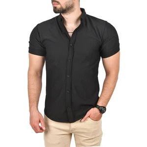 Slim Fit Pamuklu Spor Gömlek Likralı Dar Kesim Jakar Kumaş Kısa Kol Gömlek 2501210